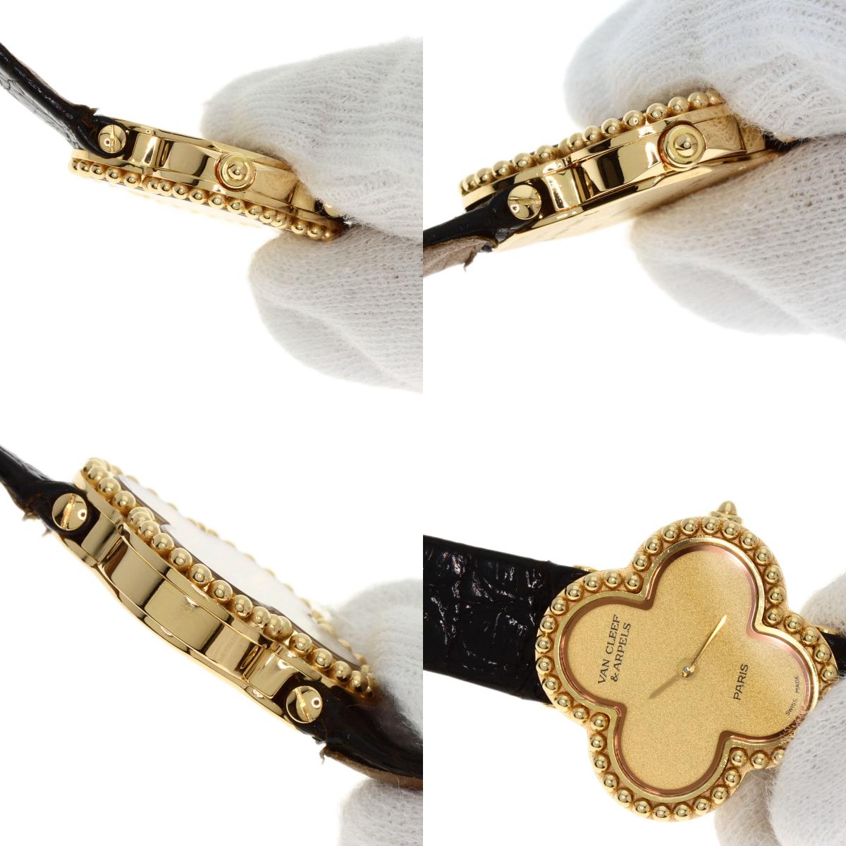 Van Cleef & Arpels Vintage alhambra Watches 122974 K18 Yellow Gold/Leather Ladies