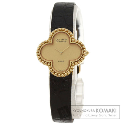Van Cleef & Arpels Vintage alhambra Watches 122974 K18 Yellow Gold/Leather Ladies