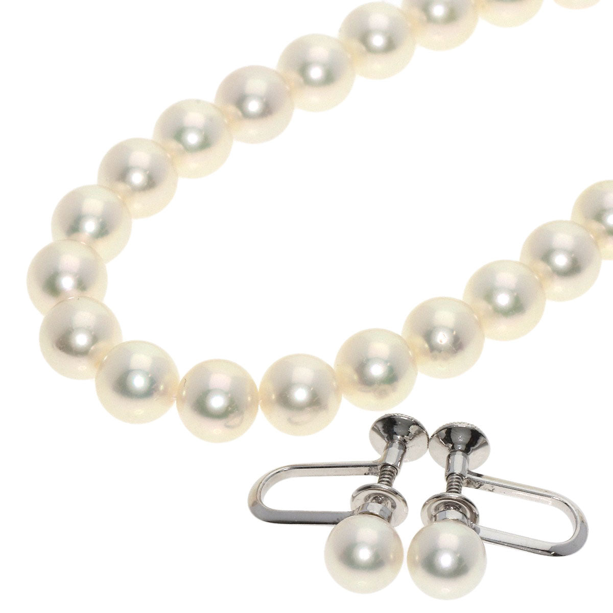 MIKIMOTO Pearl Pearl Earring 2-piece set Necklace K14 White Gold Ladies [Used]