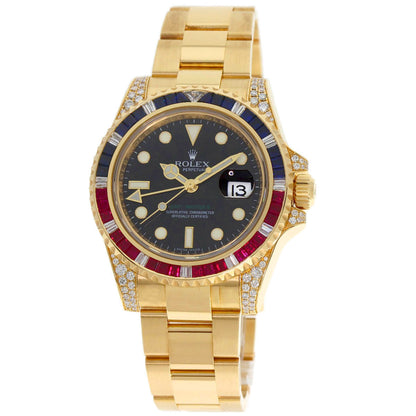ROLEX GMT Master 2 Baguette Diamond Ruby Sapphire Watches 116758SARU K18 Yellow Gold/18K Yellow Gold mens