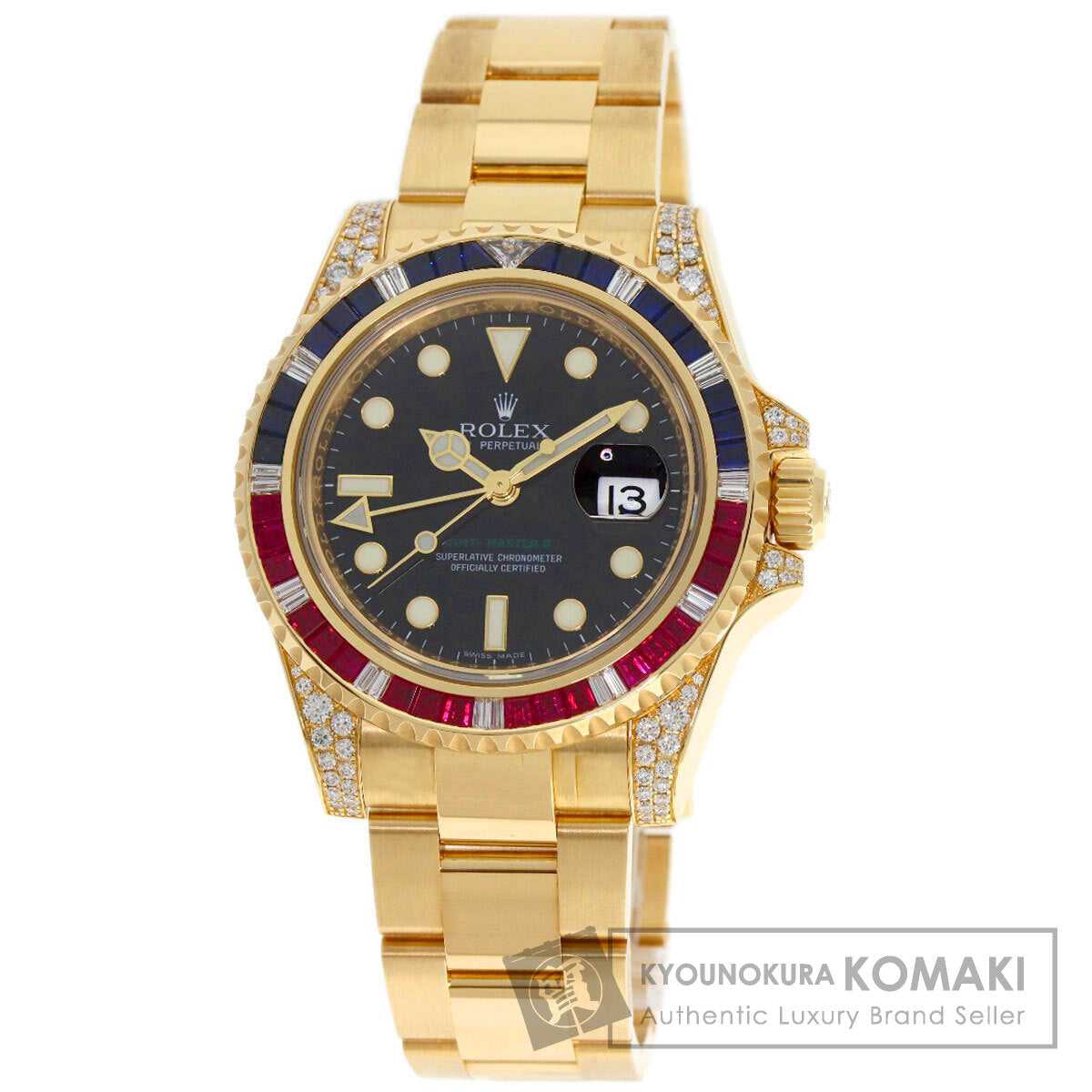 ROLEX GMT Master 2 Baguette Diamond Ruby Sapphire Watches 116758SARU K18 Yellow Gold/18K Yellow Gold mens