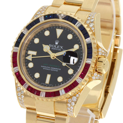 ROLEX GMT Master 2 Baguette Diamond Ruby Sapphire Watches 116758SARU K18 Yellow Gold/18K Yellow Gold mens