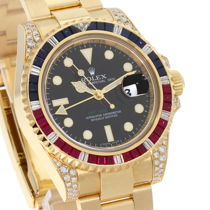 ROLEX GMT Master 2 Baguette Diamond Ruby Sapphire Watches 116758SARU K18 Yellow Gold/18K Yellow Gold mens
