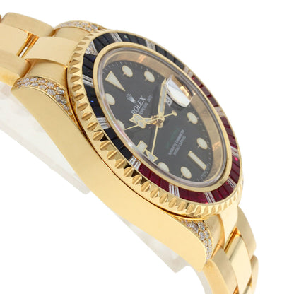 ROLEX GMT Master 2 Baguette Diamond Ruby Sapphire Watches 116758SARU K18 Yellow Gold/18K Yellow Gold mens