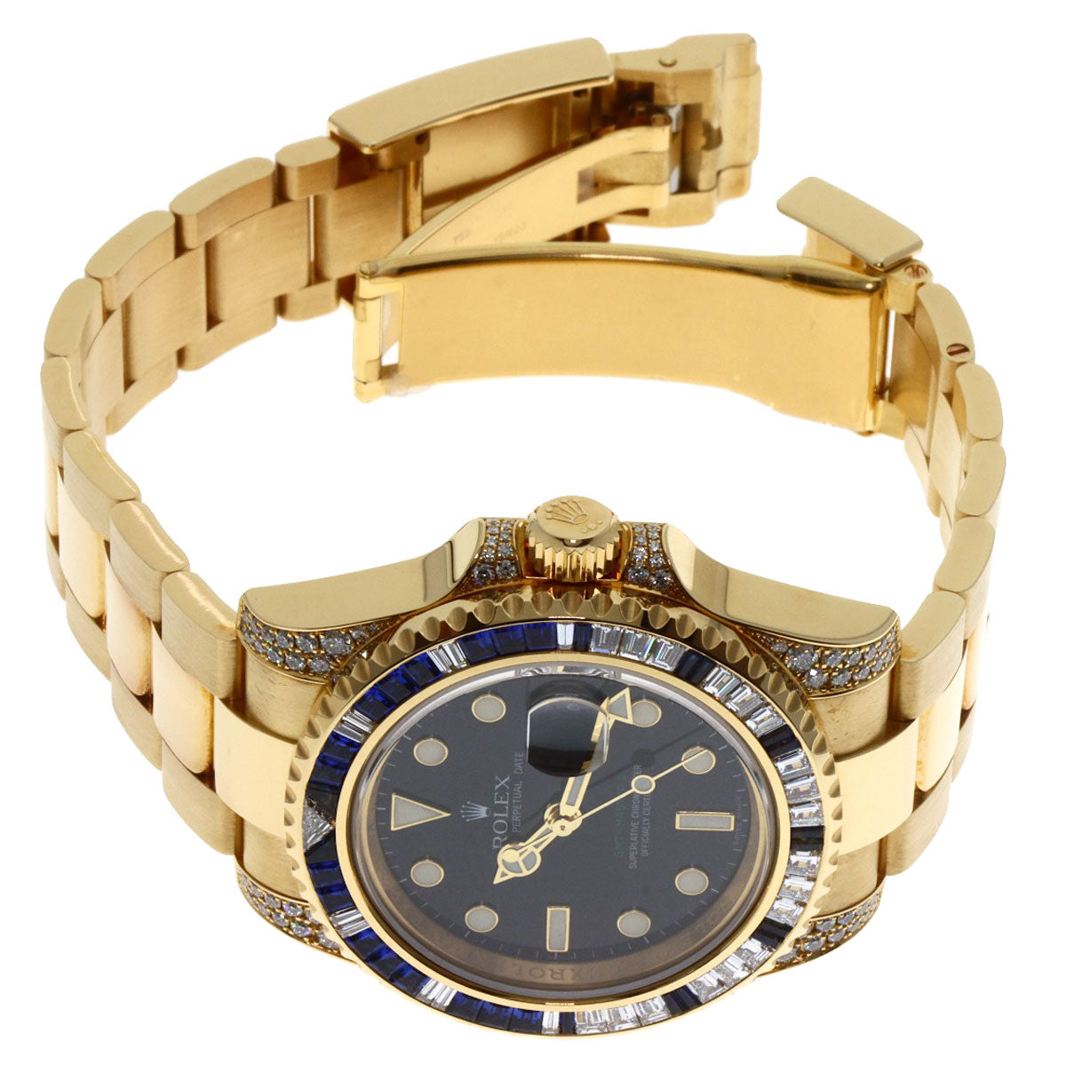 ROLEX GMT Master II Baguette Diamond Sapphire Watches 116758SA K18 Yellow Gold/18K Yellow Gold mens