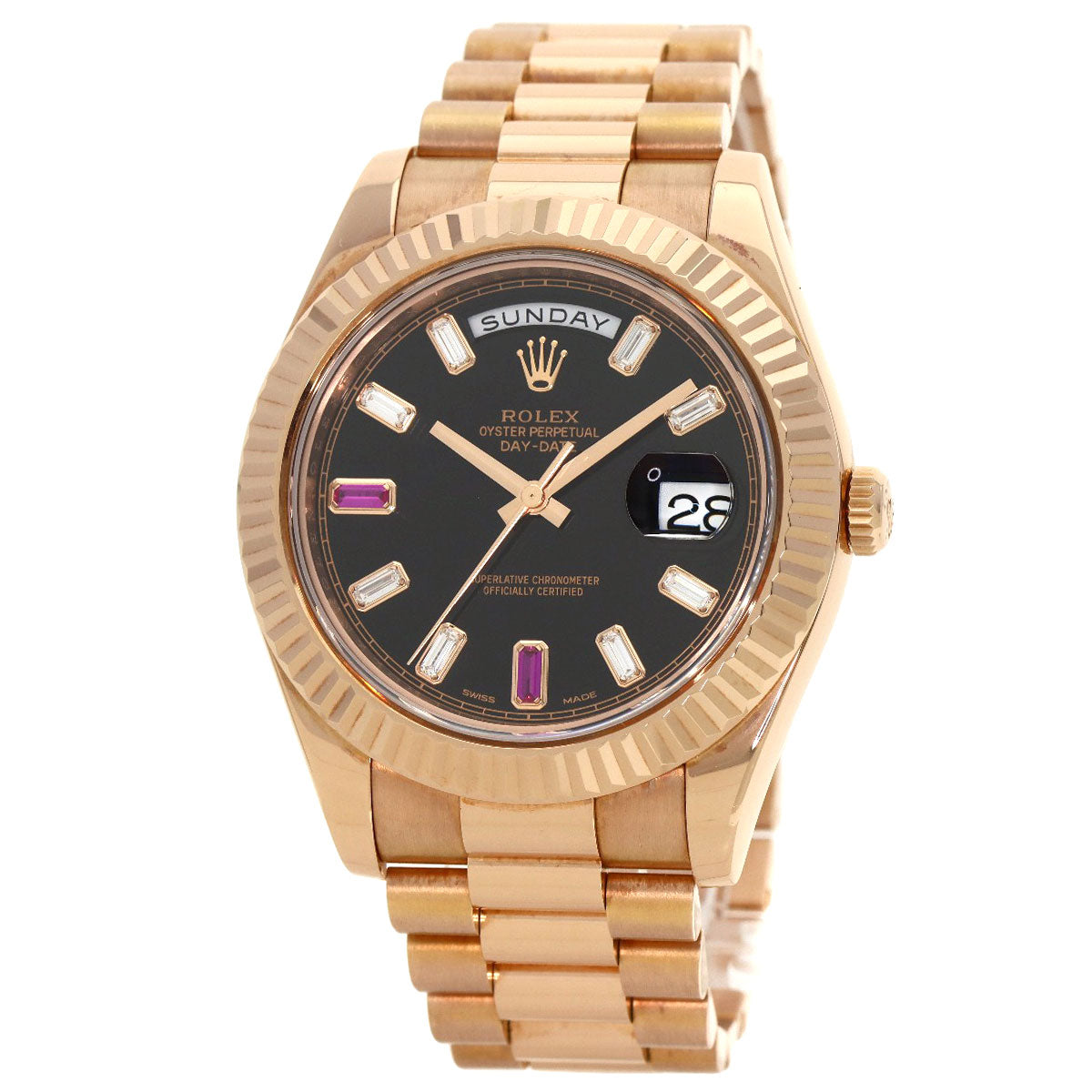 ROLEX Day-Date 2 Diamond 2PRuby Watches 218235BG K18 Pink Gold/18K Pink Gold mens