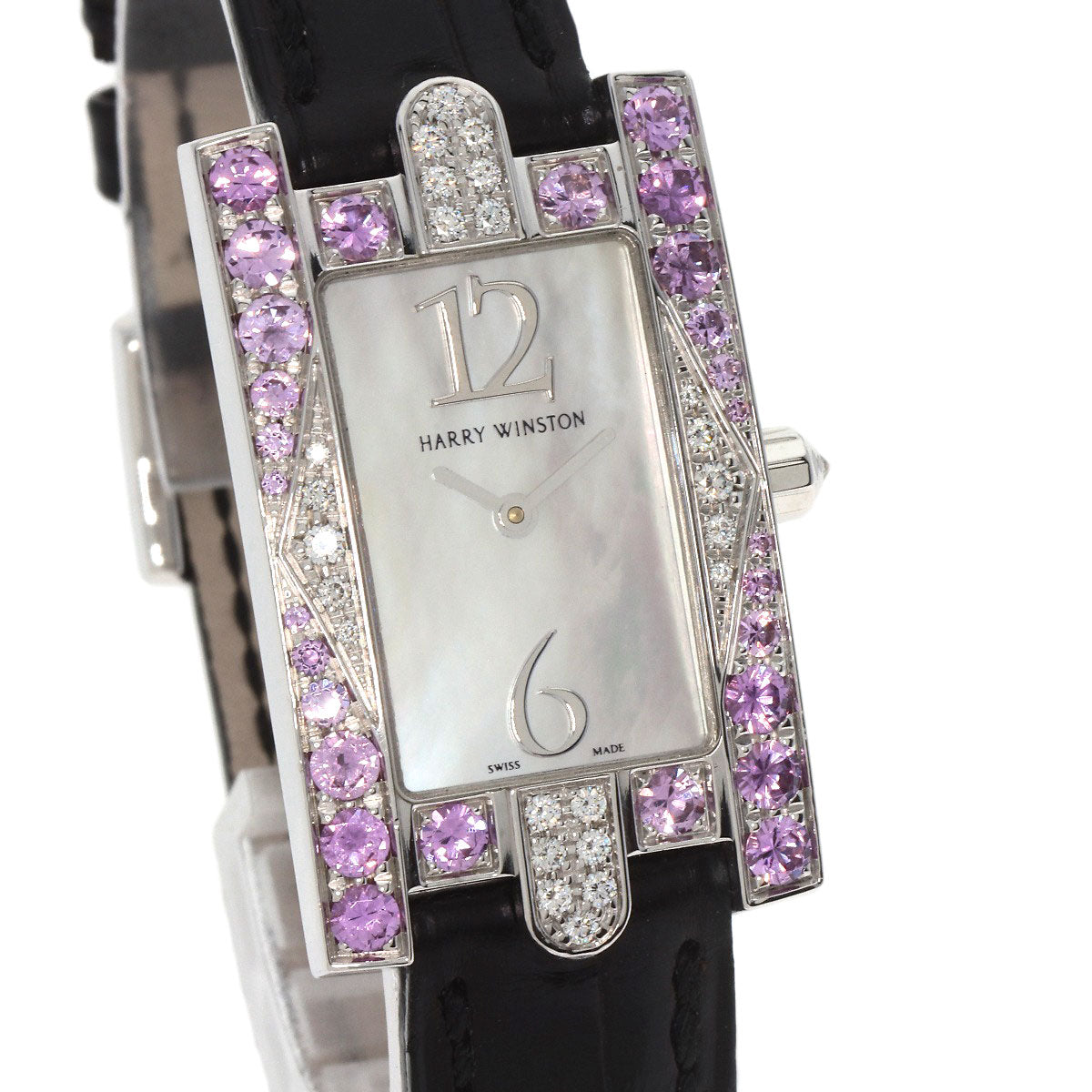 HARRY WINSTON Avenue Pink Sapphire Diamond Watches 310/LQW/L.M2/A14 K18 White Gold/Leather Ladies