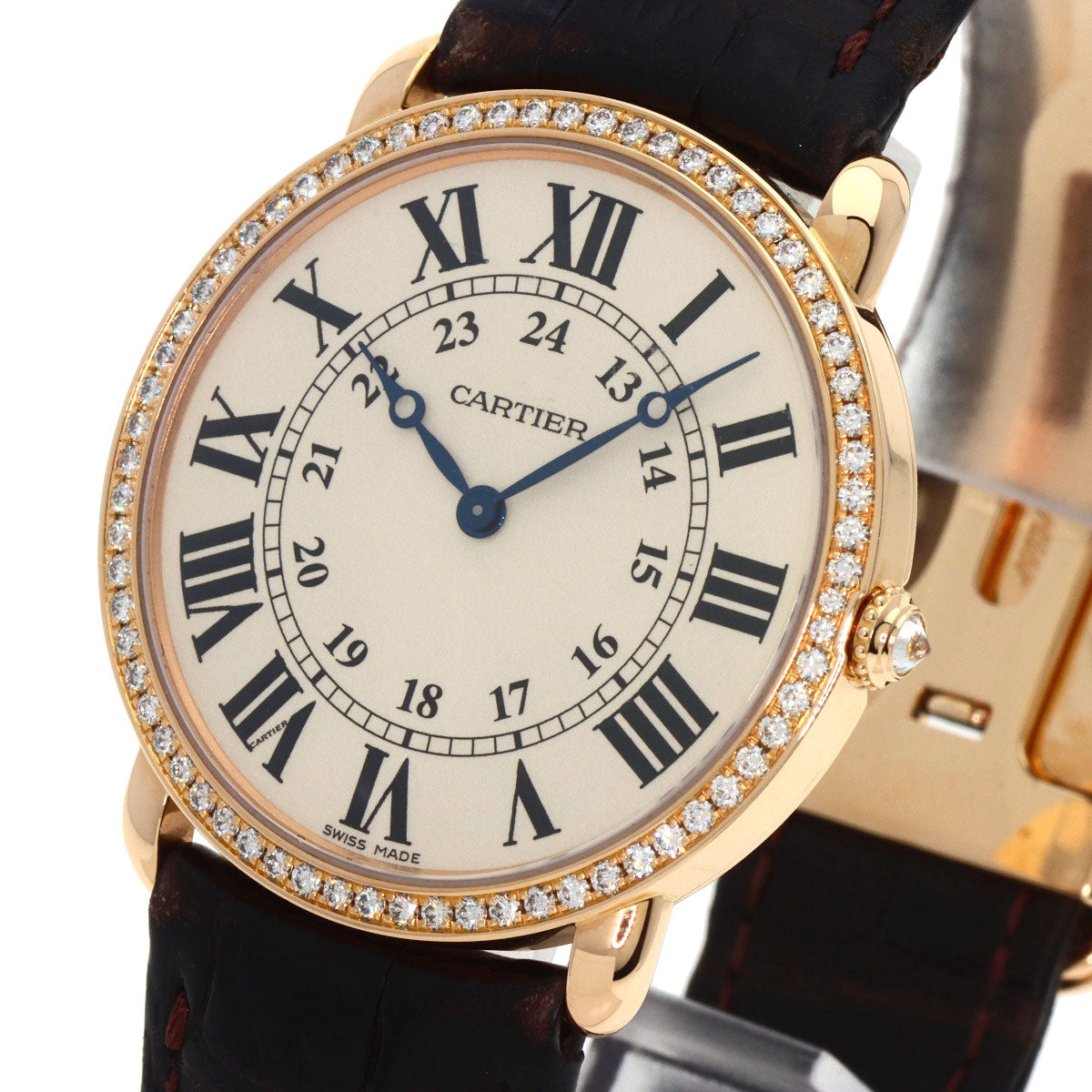 CARTIER Ronde Louis Cartier LM 1.4" Diamond Watches WR000651 K18 Pink Gold/Leather mens