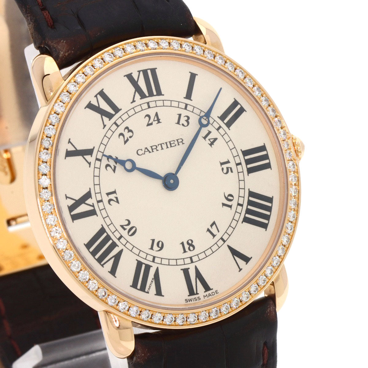 CARTIER Ronde Louis Cartier LM 1.4" Diamond Watches WR000651 K18 Pink Gold/Leather mens