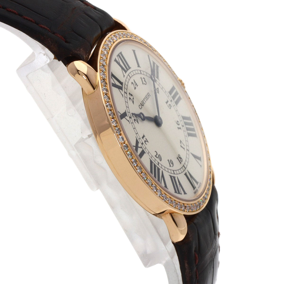 CARTIER Ronde Louis Cartier LM 1.4" Diamond Watches WR000651 K18 Pink Gold/Leather mens