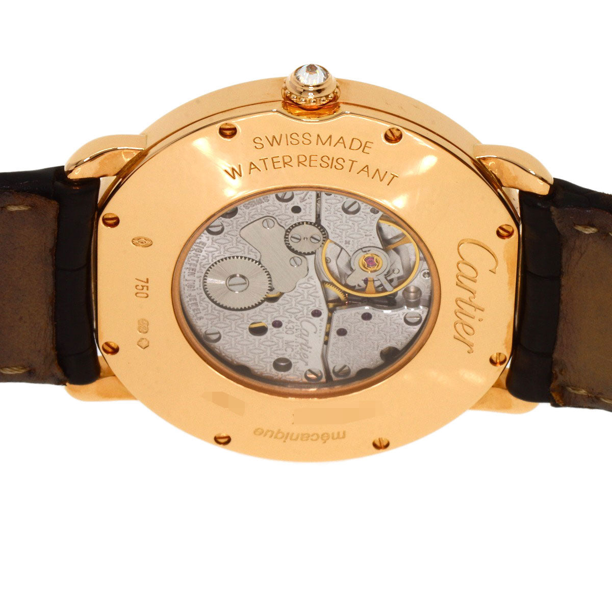 CARTIER Ronde Louis Cartier LM 1.4" Diamond Watches WR000651 K18 Pink Gold/Leather mens