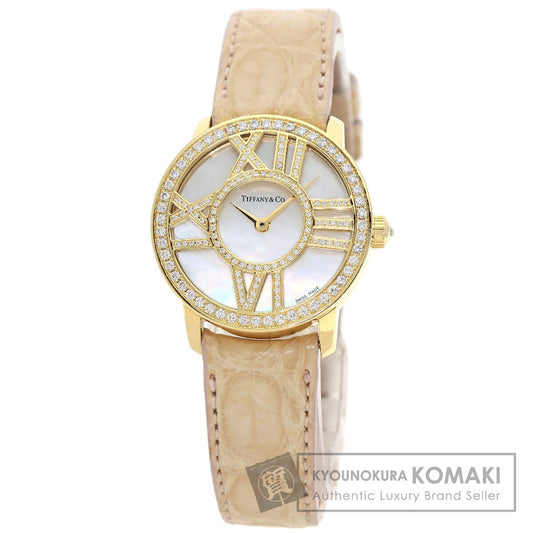 TIFFANY&Co. Atlas Cocktail Round Watches Z1900.10.50E91A40B K18 Yellow Gold/Leather Ladies