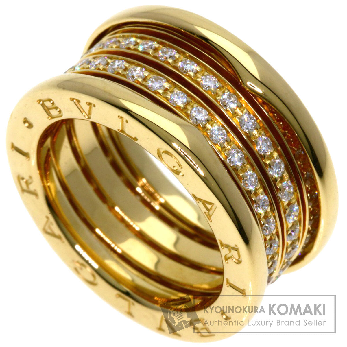 BVLGARI B.zero1 3 band full Diamond #50 Ring K18 Yellow Gold Ladies [Used]