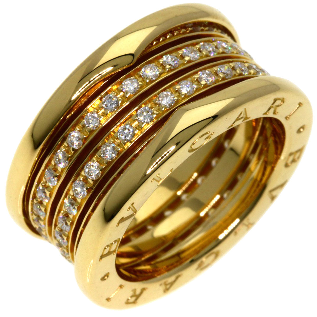 BVLGARI B.zero1 3 band full Diamond #50 Ring K18 Yellow Gold Ladies [Used]