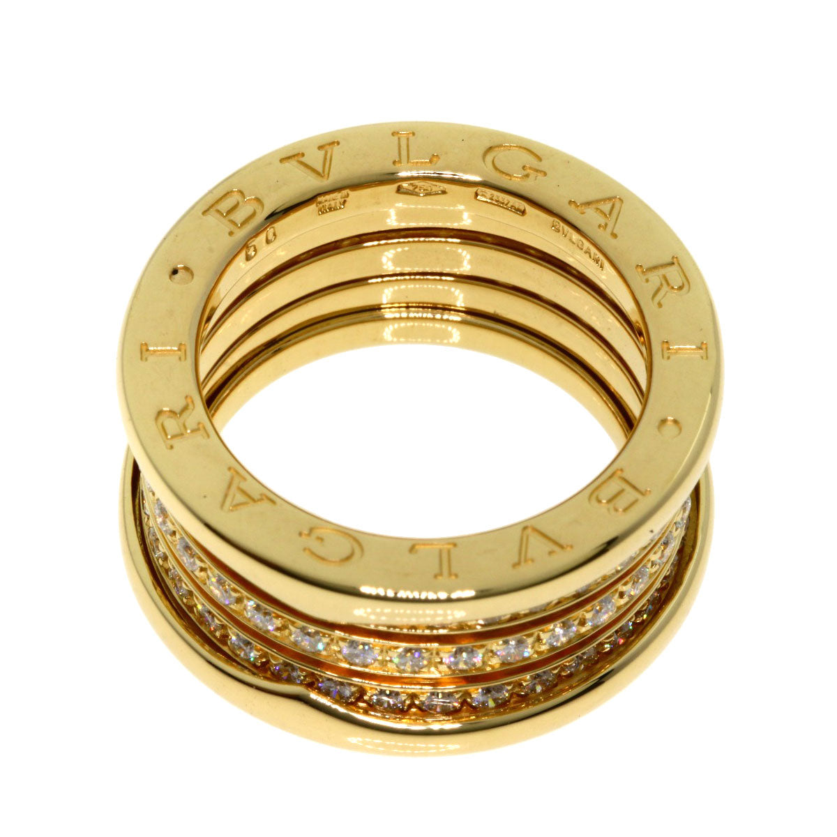 BVLGARI B.zero1 3 band full Diamond #50 Ring K18 Yellow Gold Ladies [Used]