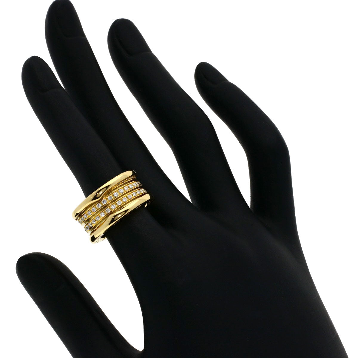 BVLGARI B.zero1 3 band full Diamond #50 Ring K18 Yellow Gold Ladies [Used]