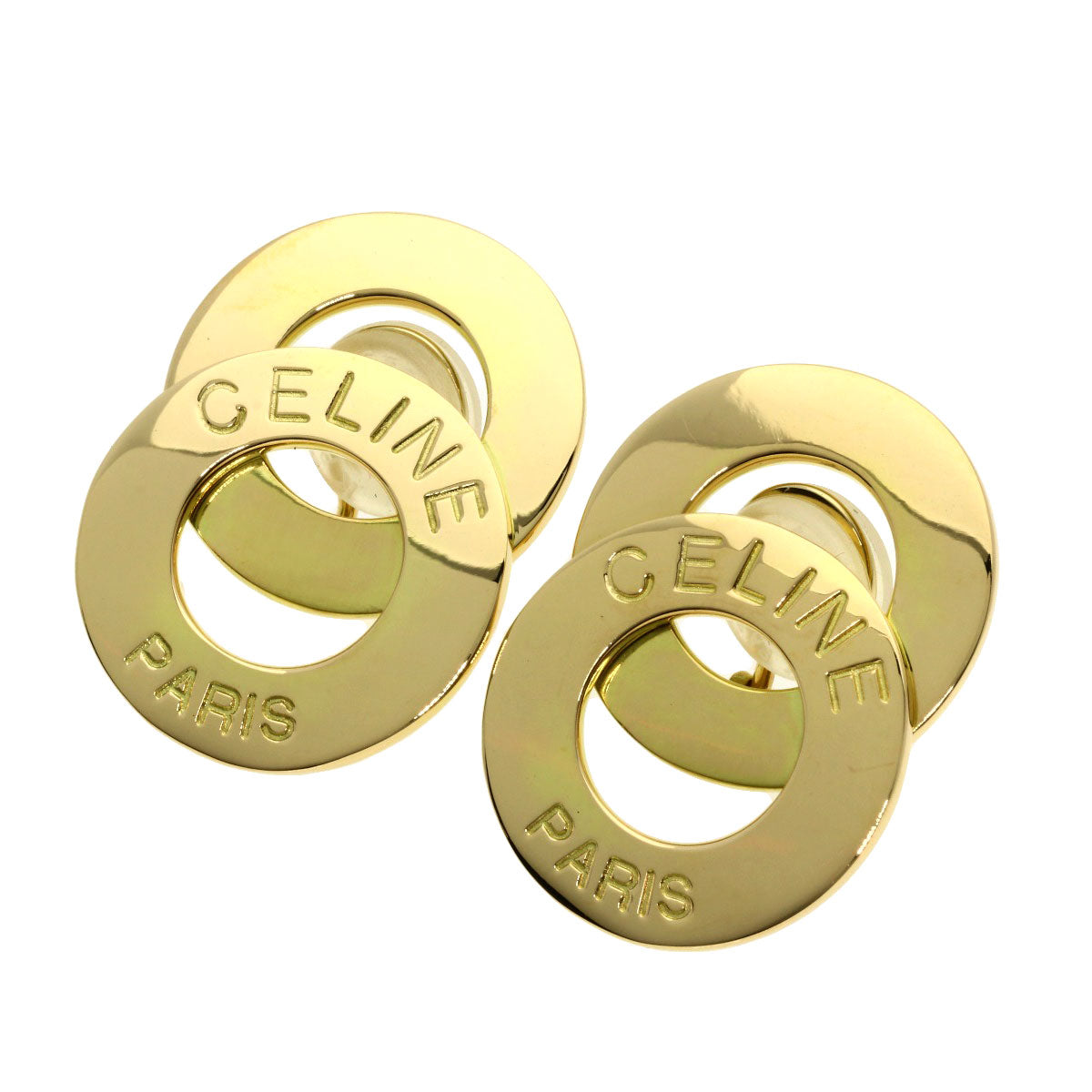 CELINE   Earring Circle Motif Logo K18 Yellow Gold Ladies