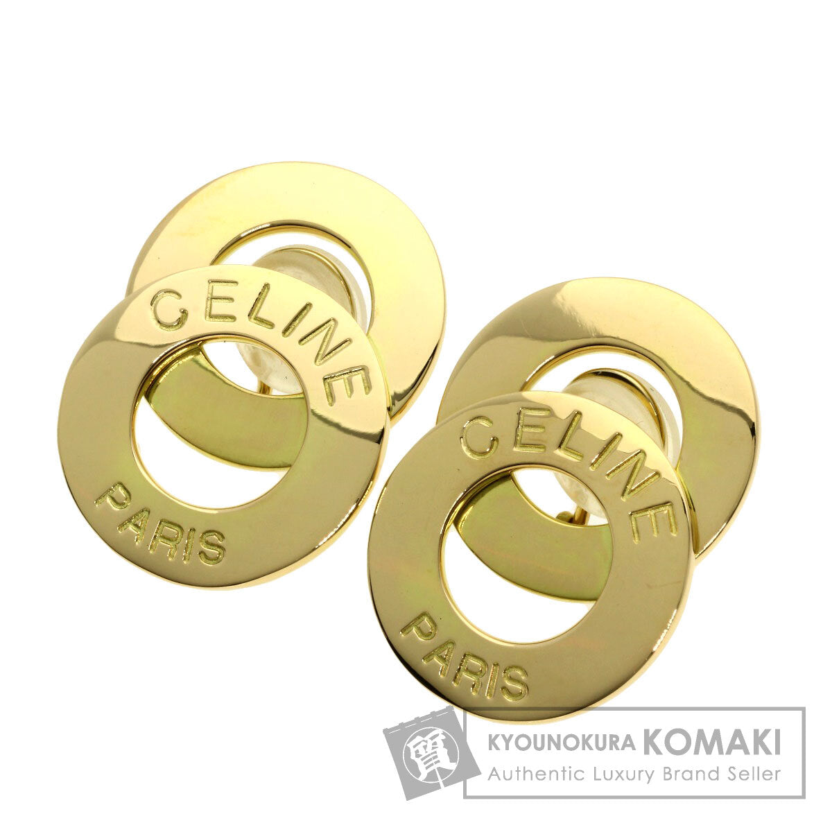 CELINE   Earring Circle Motif Logo K18 Yellow Gold Ladies