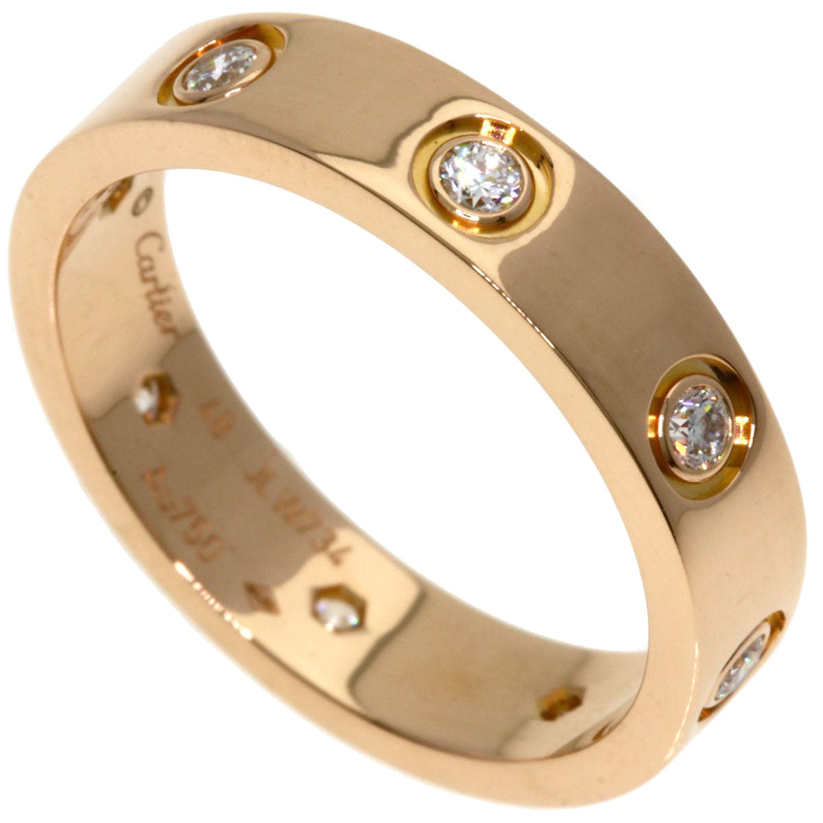 CARTIER mini love ring Full Diamond #48 Ring K18 Pink Gold Ladies [Used]
