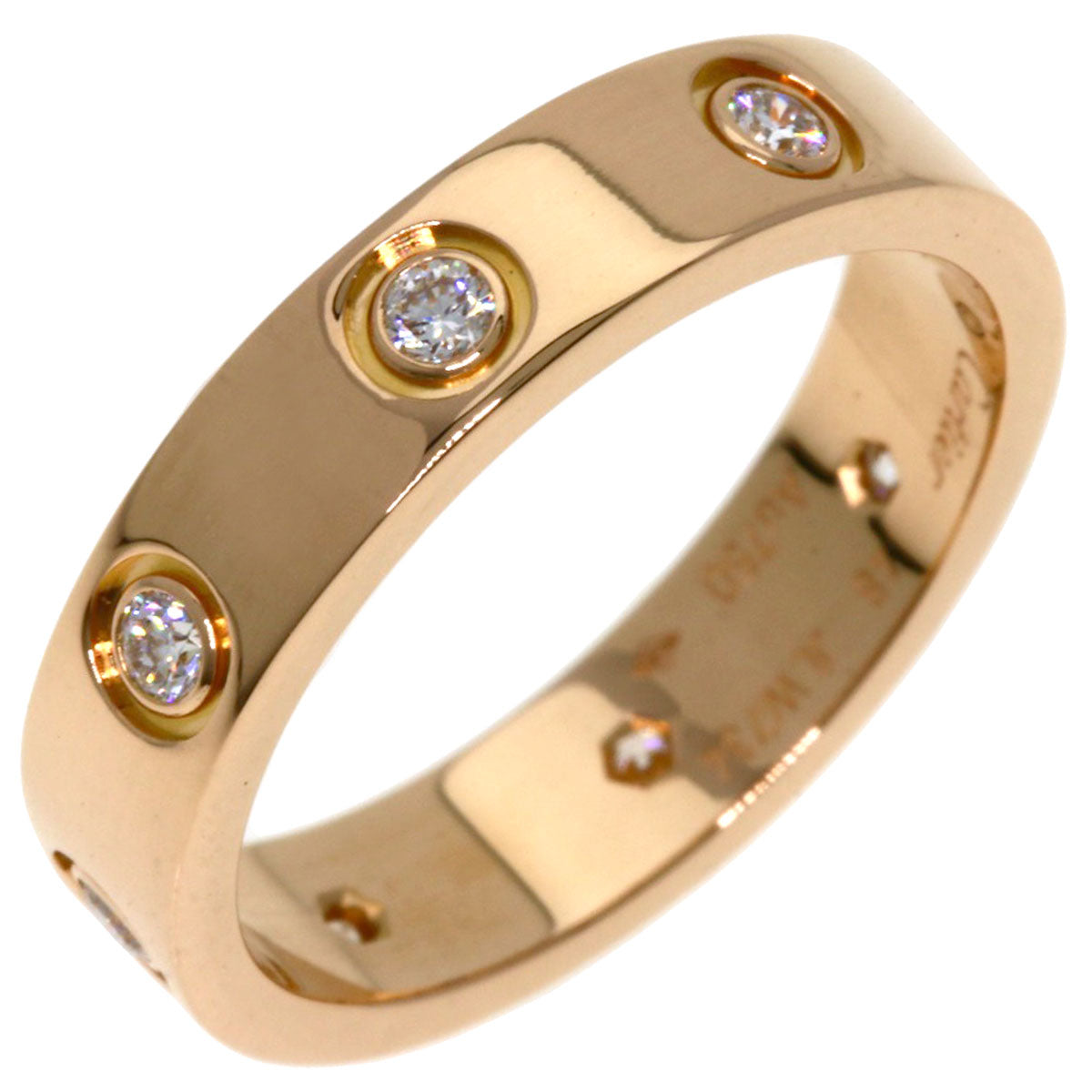 CARTIER mini love ring Full Diamond #48 Ring K18 Pink Gold Ladies [Used]