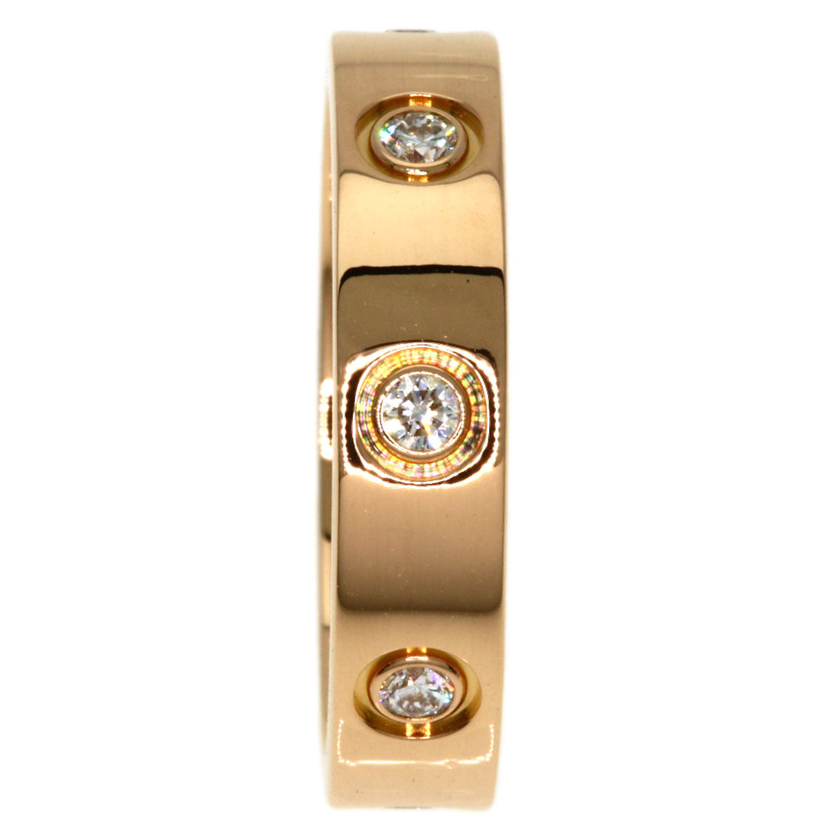 CARTIER mini love ring Full Diamond #48 Ring K18 Pink Gold Ladies [Used]