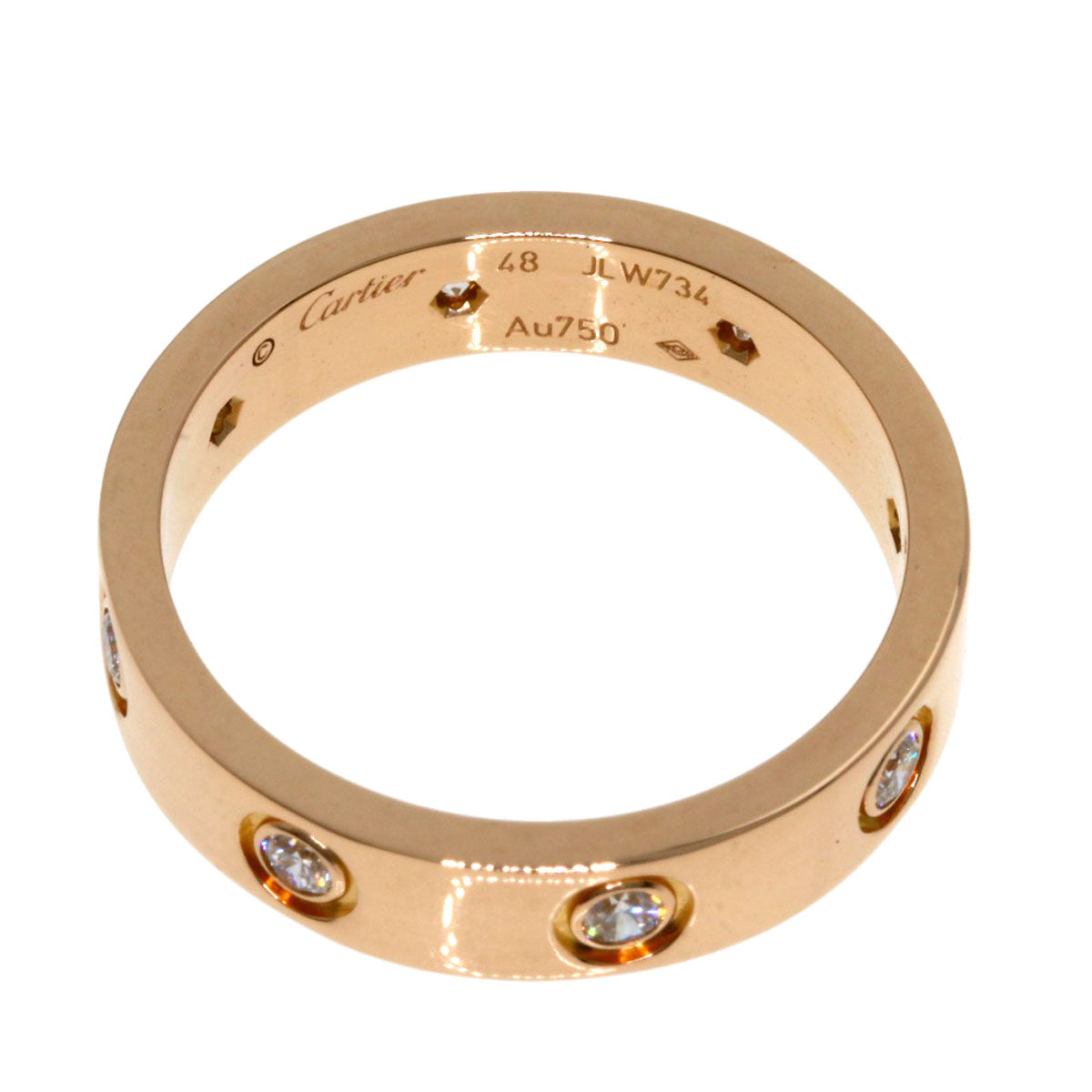 CARTIER mini love ring Full Diamond #48 Ring K18 Pink Gold Ladies [Used]