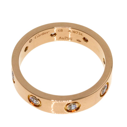 CARTIER mini love ring Full Diamond #48 Ring K18 Pink Gold Ladies [Used]