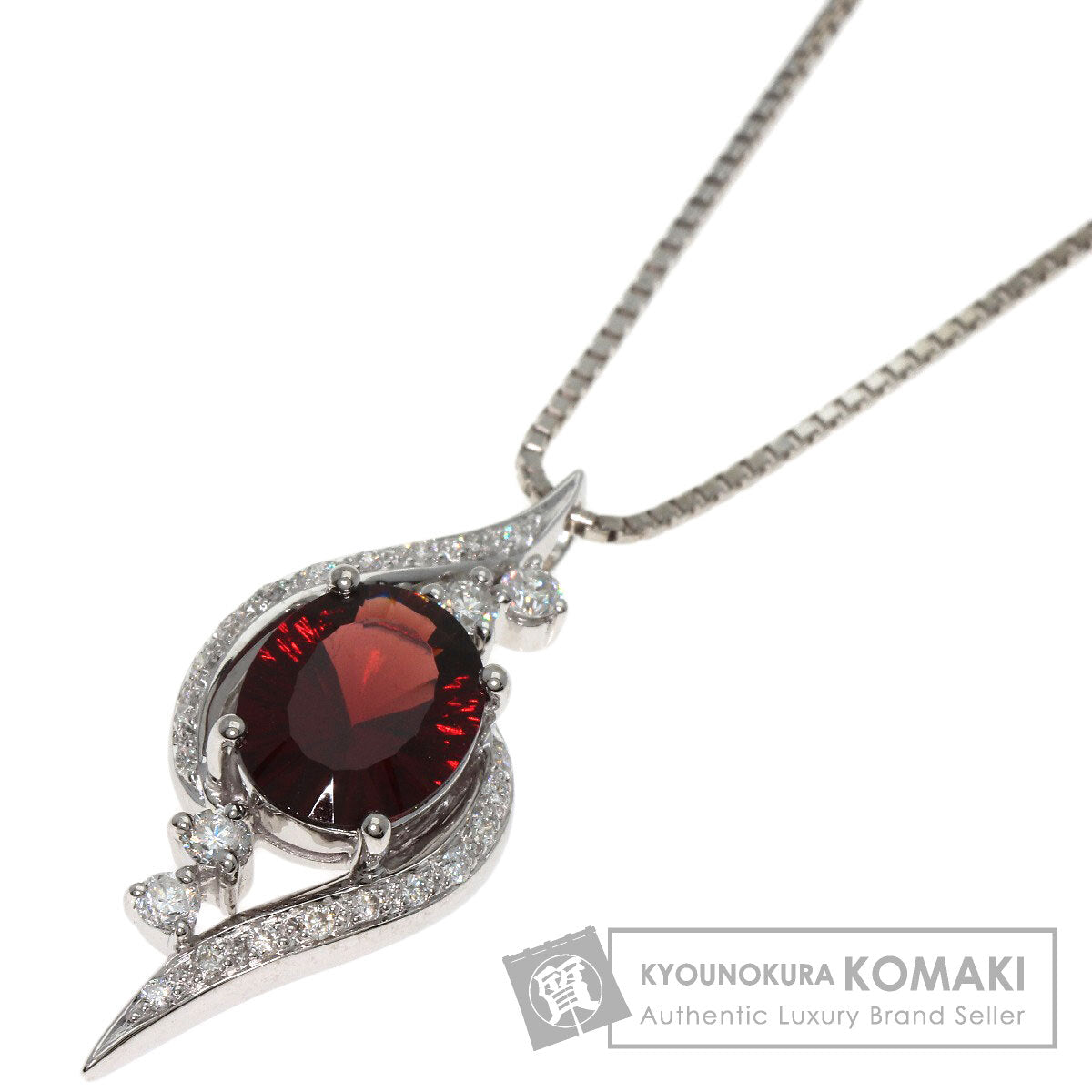 2.59ct Garnet Diamond Necklace K18 White Gold  10.4g　Ladies