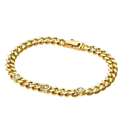 0.84ct Curb chain Kihei 3P Diamond Bracelet K18 Yellow Gold 27.6g　Ladies
