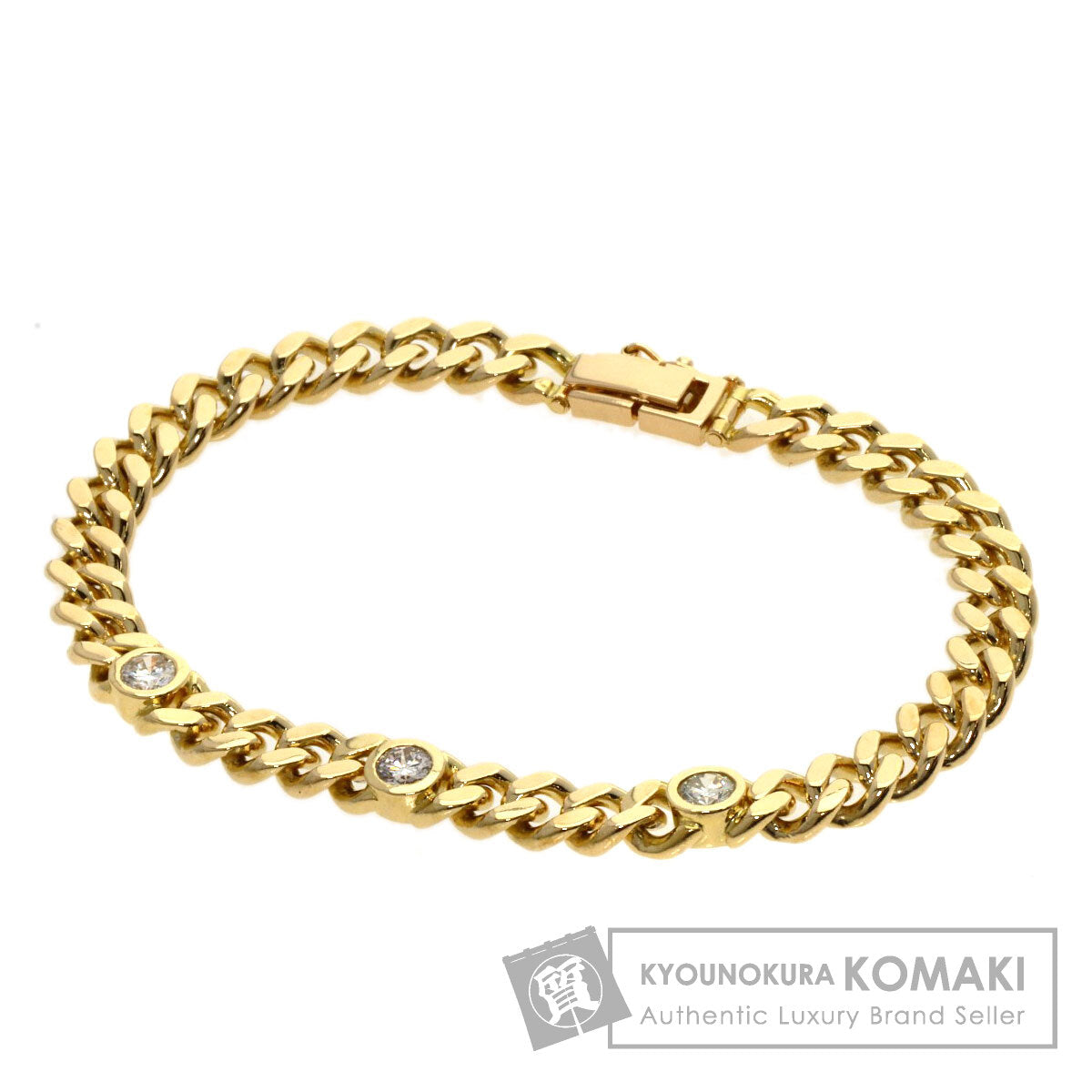 0.84ct Curb chain Kihei 3P Diamond Bracelet K18 Yellow Gold 27.6g　Ladies