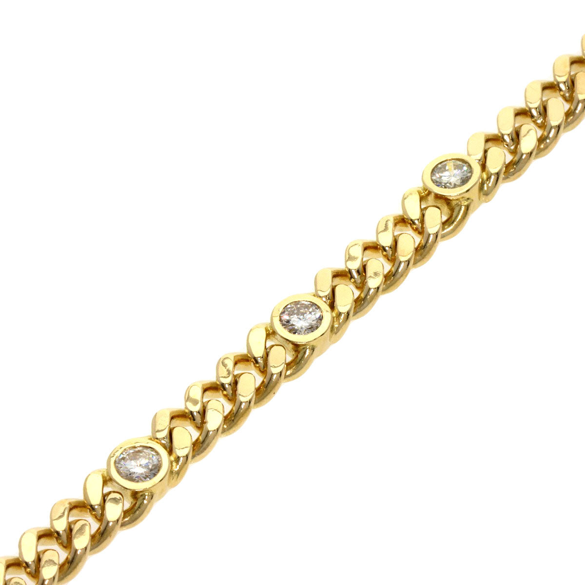 0.84ct Curb chain Kihei 3P Diamond Bracelet K18 Yellow Gold 27.6g　Ladies