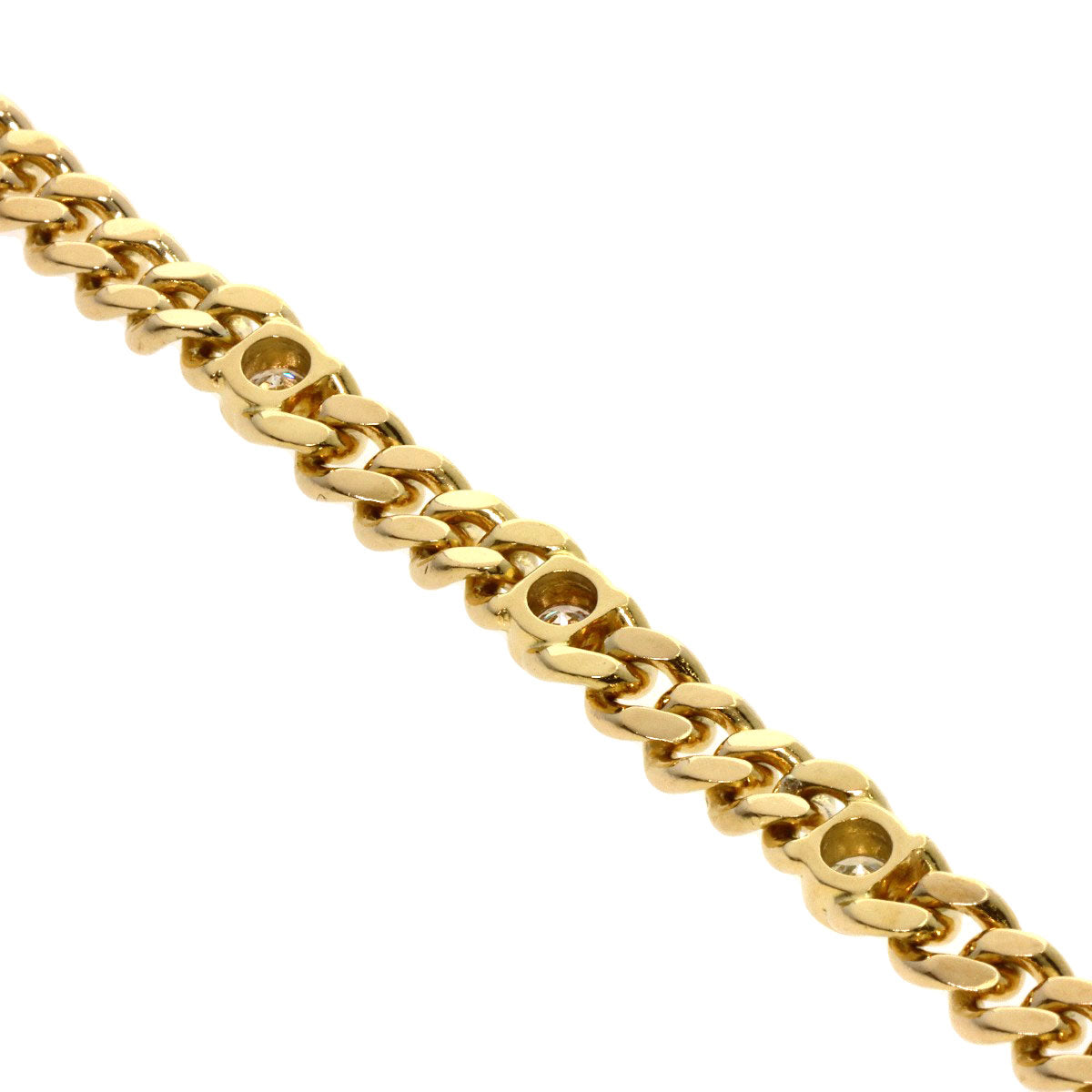 0.84ct Curb chain Kihei 3P Diamond Bracelet K18 Yellow Gold 27.6g　Ladies
