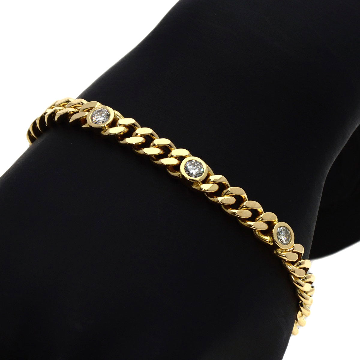 0.84ct Curb chain Kihei 3P Diamond Bracelet K18 Yellow Gold 27.6g　Ladies