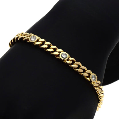 0.84ct Curb chain Kihei 3P Diamond Bracelet K18 Yellow Gold 27.6g　Ladies