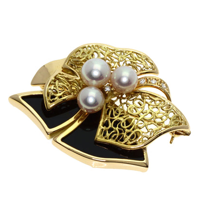 TASAKI   Brooch Akoya Pearl Pearl Onyx Diamond K18 Yellow Gold Ladies