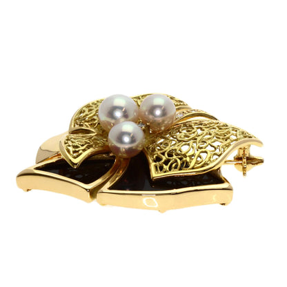 TASAKI   Brooch Akoya Pearl Pearl Onyx Diamond K18 Yellow Gold Ladies