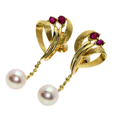 MIKIMOTO   Earring Akoya Pearl Pearl Ruby K18 Yellow Gold Ladies