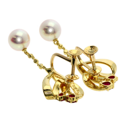 MIKIMOTO   Earring Akoya Pearl Pearl Ruby K18 Yellow Gold Ladies