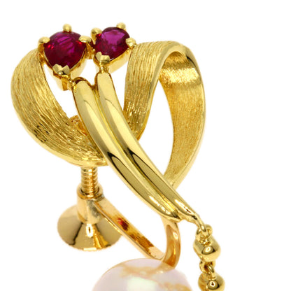 MIKIMOTO   Earring Akoya Pearl Pearl Ruby K18 Yellow Gold Ladies