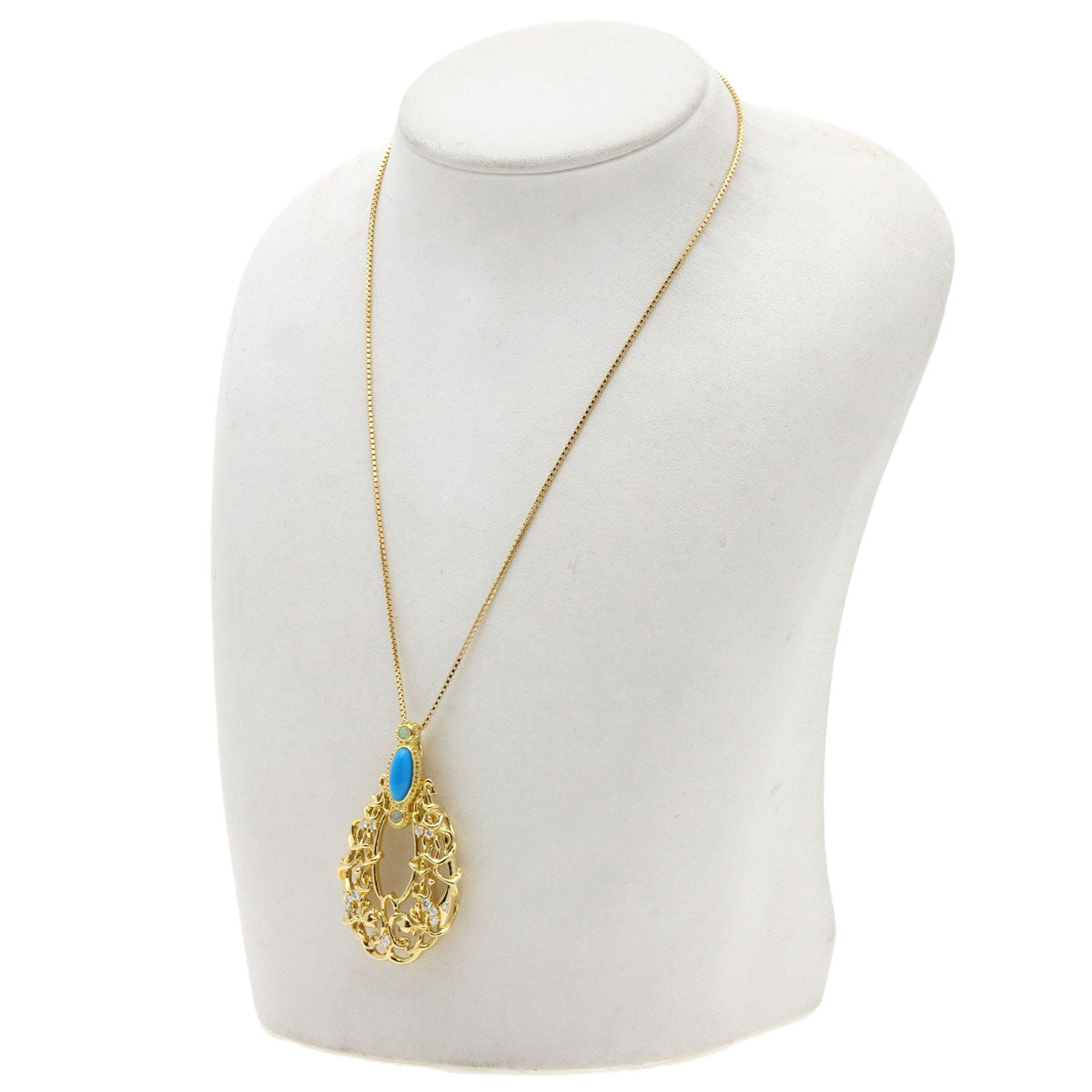 1.5ct Turquoise Opal Diamond Necklace K18 Yellow Gold 24.4g　Ladies