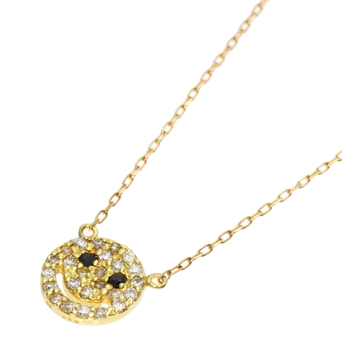 0.18ct Smile Diamond Black Diamond Necklace K18 Yellow Gold 1.7g　Ladies