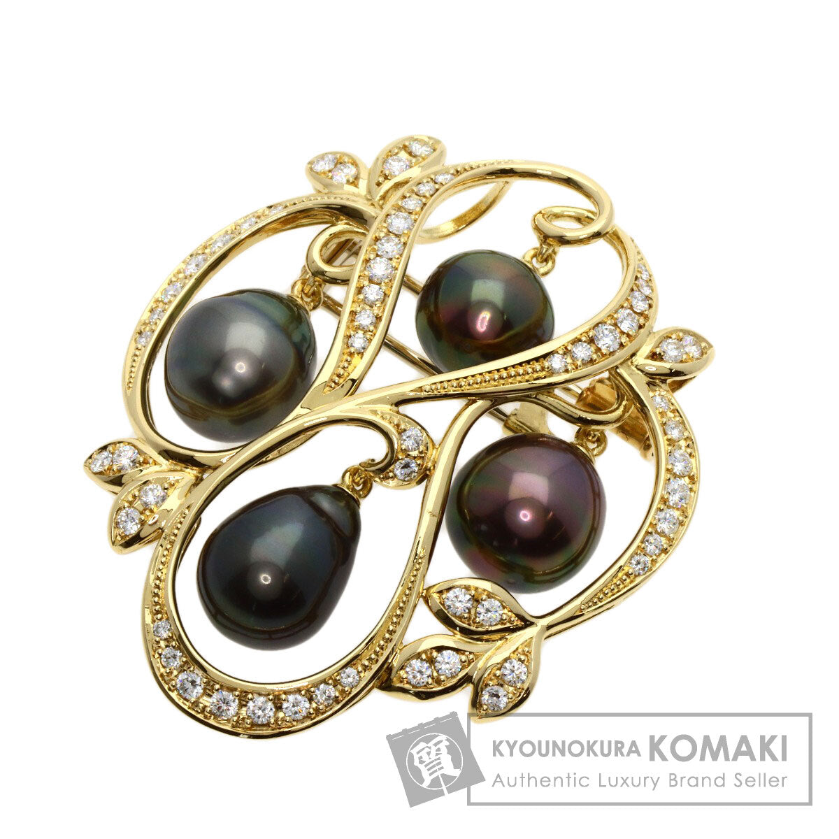 Queen Black Pearl Pearl Diamond Brooch K18 Yellow Gold Ladies [Used]