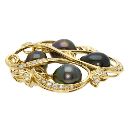 Queen Black Pearl Pearl Diamond Brooch K18 Yellow Gold Ladies [Used]