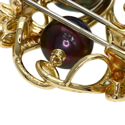 Queen Black Pearl Pearl Diamond Brooch K18 Yellow Gold Ladies [Used]