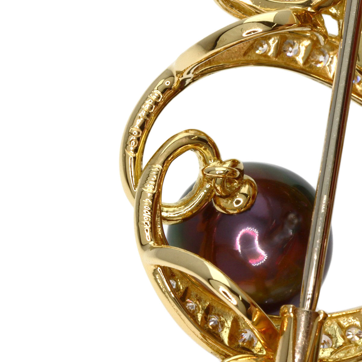 Queen Black Pearl Pearl Diamond Brooch K18 Yellow Gold Ladies [Used]