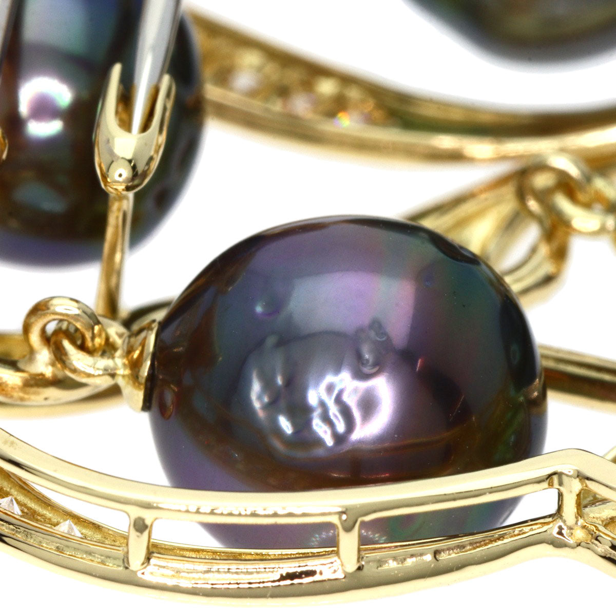 Queen Black Pearl Pearl Diamond Brooch K18 Yellow Gold Ladies [Used]