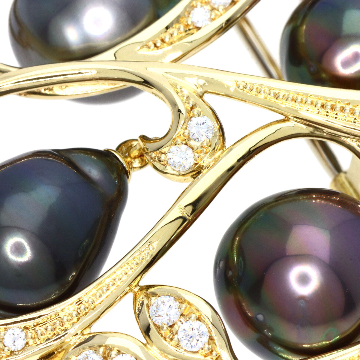 Queen Black Pearl Pearl Diamond Brooch K18 Yellow Gold Ladies [Used]