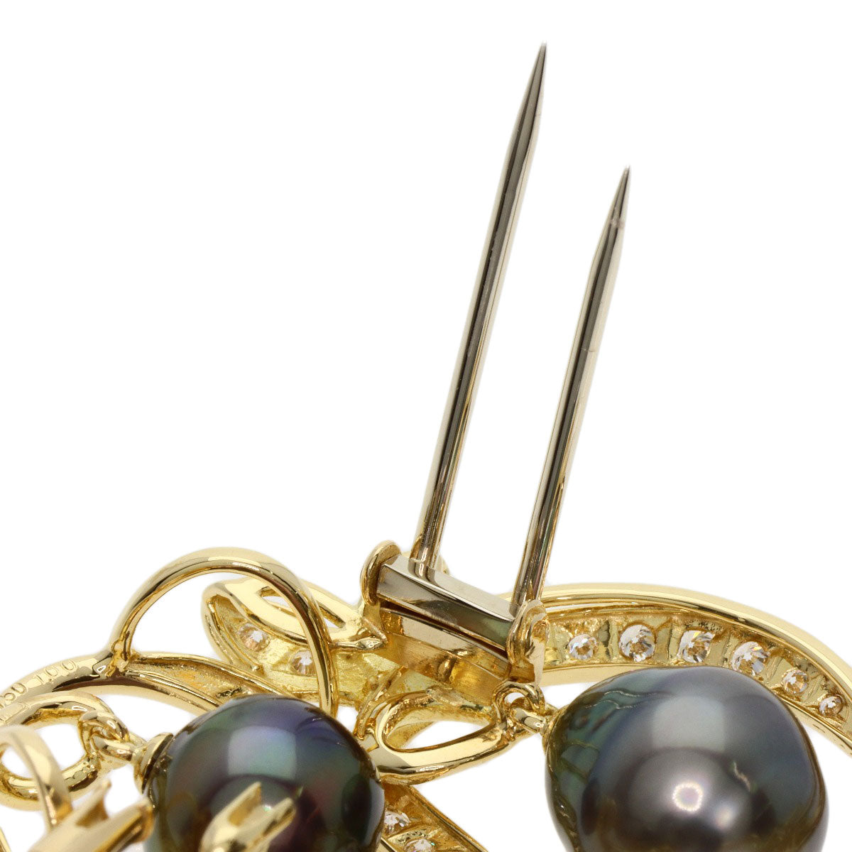 Queen Black Pearl Pearl Diamond Brooch K18 Yellow Gold Ladies [Used]