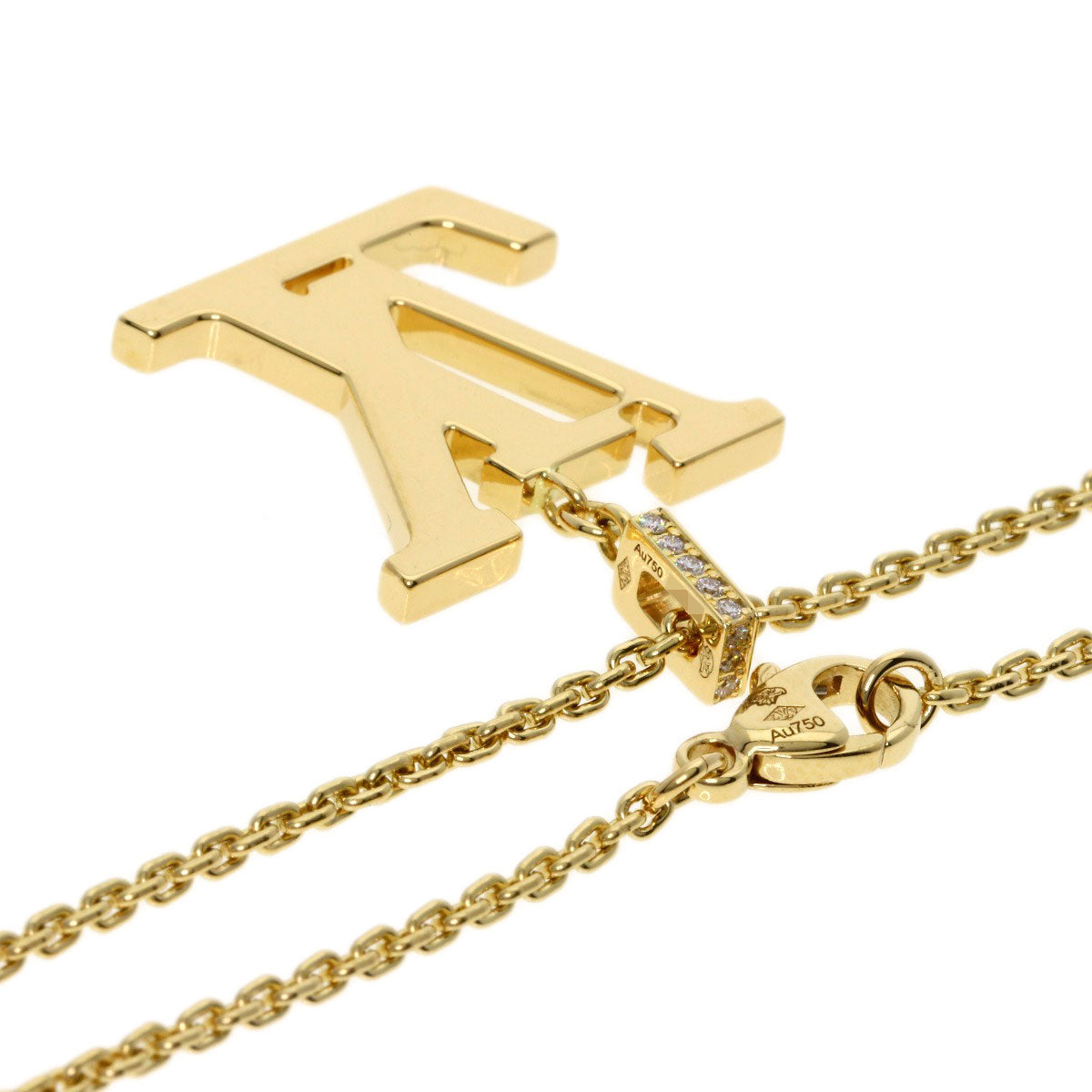 LOUIS VUITTON Pandantif logo Diamond Necklace K18 Yellow Gold Ladies [Used]