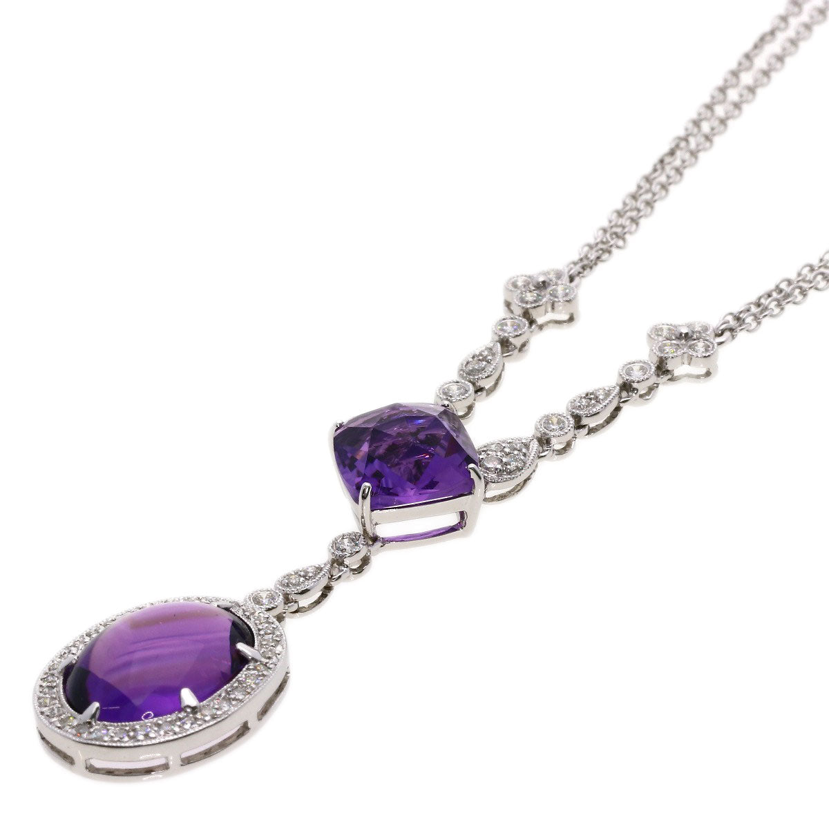 Colored Stone Diamond Necklace K18 White Gold 12.3g　Ladies